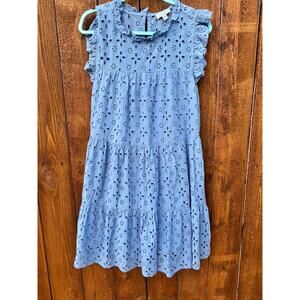 Mud Pie Blue Eyelet Lace Tiered Babydoll Dress Size Medium